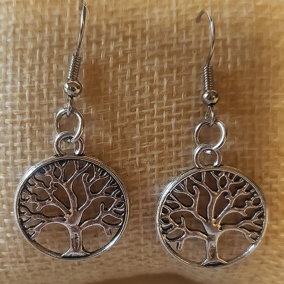Pair of Silvertone Tree of Life Earrings - Picture 2 of 2